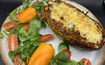 Bagte spaghetti squash med fyld